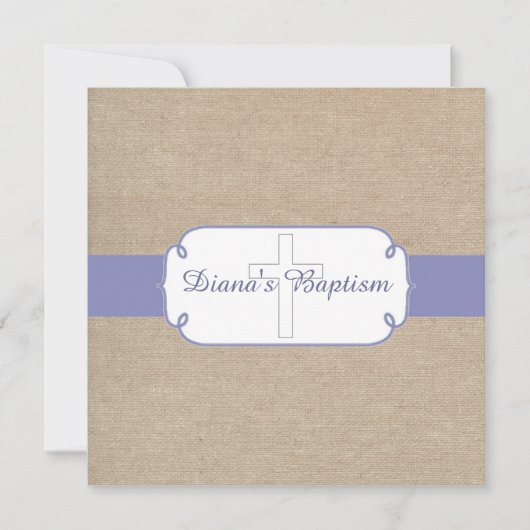 Russe violet beige Burlap Baptême Invitation (Devant)