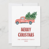 Russe Watercolor Red Truck Joyeux Noël Carte (Devant)