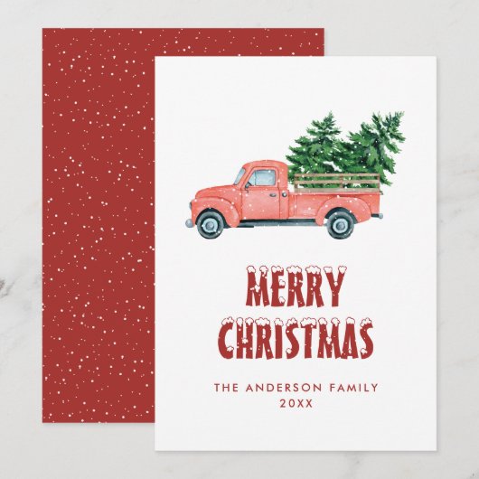 Russe Watercolor Red Truck Joyeux Noël Carte (Devant / Derrière)