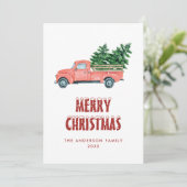 Russe Watercolor Red Truck Joyeux Noël Carte (Debout devant)