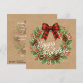 Russe Wreath Rouge Noir À damiers Bow Carte de vac (Devant / Derrière)