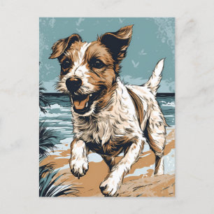 Russel-terrier aan het strand briefkaart