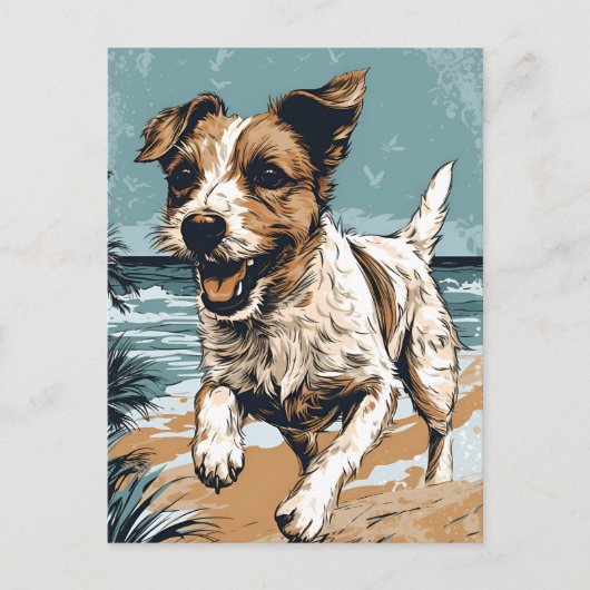 Russel-terrier aan het strand briefkaart (Voorkant)