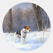 Russell Terrier Laat het sneeuwen Kerstmis Ronde Sticker (Voorkant)