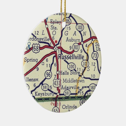 Russellville KY Map Keramisch Ornament (Rechts)