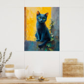 Russian Blue Cat in Golden Light – Peaceful Ledge  Poster (Keuken)