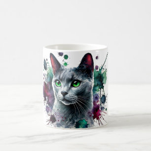 Russian Blue Cat Waterverf Koffiemok