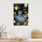 Russian Blue In Bathtub Poster, Funny Cat Poster (Cuisine)