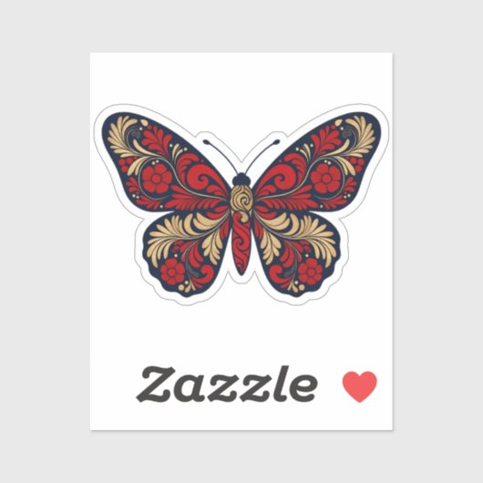 Russian Folk Art Butterfly Sticker - Red Gold Khok (Feuille)