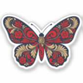 Russian Folk Art Butterfly Sticker - Red Gold Khok (Recto)