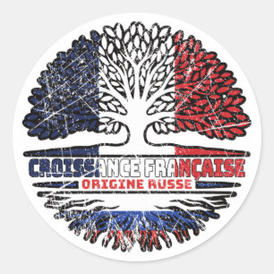 Russian French France Tree Roots Flag Ronde Sticker