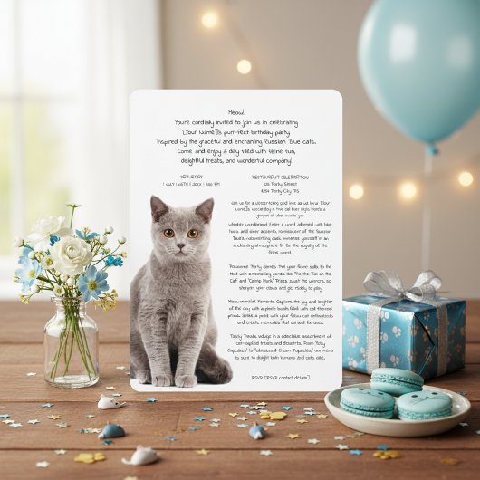 Russie Bleu Chat Anniversaire Bash Invitation