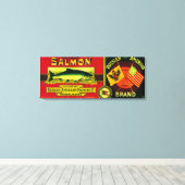 Russisch-Amerikaanse zalm kan LabelKarluk, AK Canvas Afdruk (Insitu (Houten vloer))