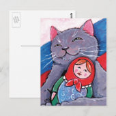 Russisch blauw en Babushka Doll | Kunst voor patri Briefkaart (Voorkant / Achterkant)