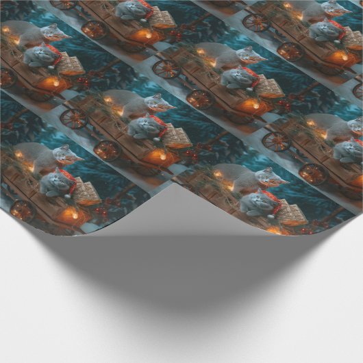 Russisch Blauw Kat Sneeuwachtige Sleigh Kerstmisde Cadeaupapier (Hoek)