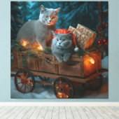Russisch Blauw Kat Sneeuwachtige Sleigh Kerstmisde Canvas Afdruk (Insitu (Houten vloer))