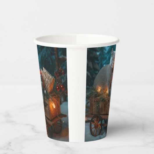 Russisch Blauw Kat Sneeuwachtige Sleigh Kerstmisde Papieren Bekers (Links)