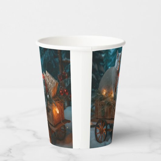 Russisch Blauw Kat Sneeuwachtige Sleigh Kerstmisde Papieren Bekers (Rechts)