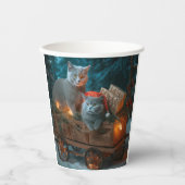 Russisch Blauw Kat Sneeuwachtige Sleigh Kerstmisde Papieren Bekers (Voorkant)