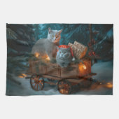 Russisch Blauw Kat Sneeuwachtige Sleigh Kerstmisde Theedoek (Horizontaal)