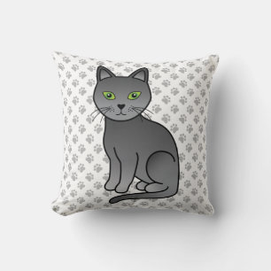 Russisch Blauw Mopshond Cartoon Kat Illustratie & Kussen