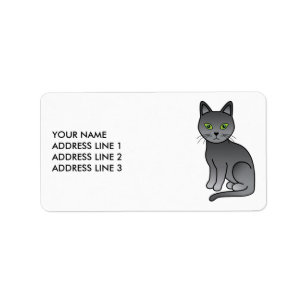 Russisch Blauw Mopshond Cute Cartoon Kat & Aanpasb Etiket