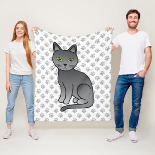 Russisch Blauw Mopshond Cute Cartoon Kat Illustrat Fleece Deken