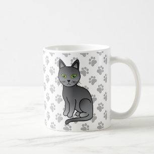 Russisch Blauw Mopshond Cute Cartoon Kat Illustrat Koffiemok