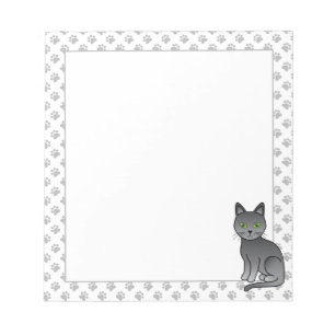 Russisch Blauw Mopshond Cute Cartoon Kat Illustrat Notitieblok