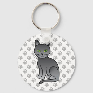 Russisch Blauw Mopshond Cute Cartoon Kat Illustrat Sleutelhanger