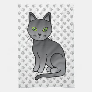 Russisch Blauw Mopshond Cute Cartoon Kat Illustrat Theedoek