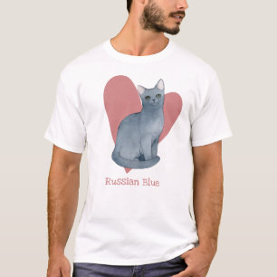 Russisch blauw Waterverf Kat Roze hart T-shirt