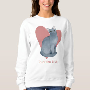 Russisch blauw Waterverf Kat Roze hart Trui
