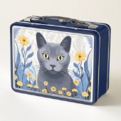 Russisch Blauwe Kat Gele Bloemen (Achterkant)