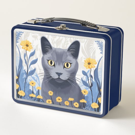 Russisch Blauwe Kat Gele Bloemen (Voorkant)