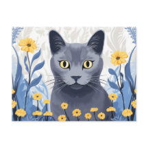 Russisch Blauwe Kat Gele Bloemen