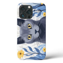 Russisch Blauwe Kat Gele Bloemen
