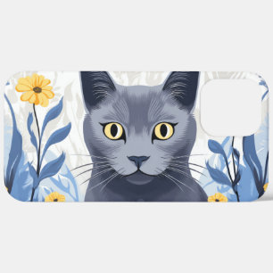 Russisch Blauwe Kat Gele Bloemen iPhone 12 Pro Max Hoesje