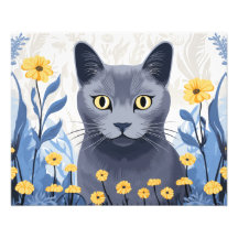 Russisch Blauwe Kat Gele Bloemen