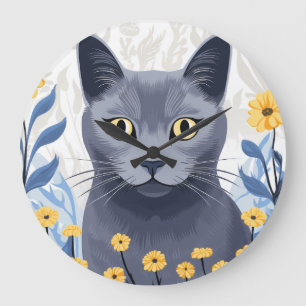 Russisch Blauwe Kat Gele Bloemen Grote Klok