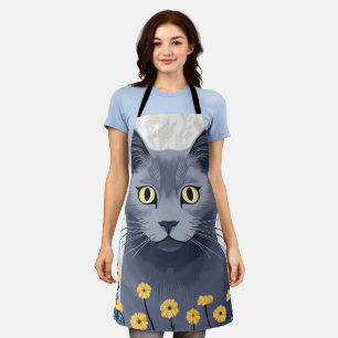 Russisch Blauwe Kat Gele Bloemen Schort