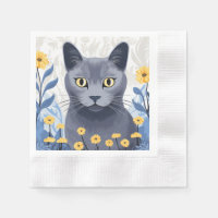 Russisch Blauwe Kat Gele Bloemen
