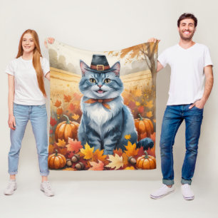Russisch Blauwe Kat Herfstbladeren Thanksgiving K Fleece Deken