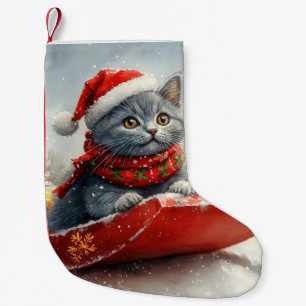 Russisch Blauwe Kat in slee Laat het sneeuwen Kers Kleine Kerstsok