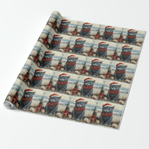 Russisch Blauwe Kat Kerst  Strand Cadeaupapier