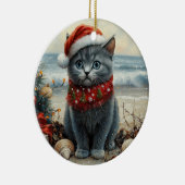 Russisch Blauwe Kat Kerst  Strand Keramisch Ornament (Rechts)