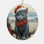 Russisch Blauwe Kat Kerst  Strand Keramisch Ornament (Links)