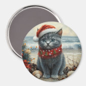 Russisch Blauwe Kat Kerst  Strand Magneet (Voorkant / Achterkant)