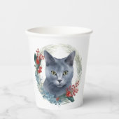Russisch Blauwe Kat Kerstkrans Feestelijke Kitten Papieren Bekers (Voorkant)