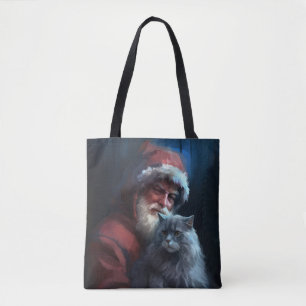 Russisch Blauwe Kat Kerstman Festive Kerstmis Draagtas